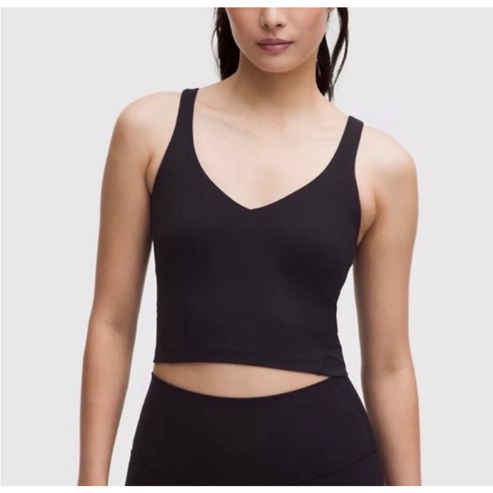 Lululemon Align Ribbed Long Line V Neck Tank Top Black 2 - Picture 1 of 4
